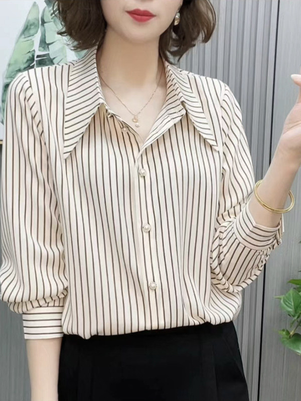 Women Fashion Over 60 - Kemeja Lengan Panjang Longgar Kasual Tipis