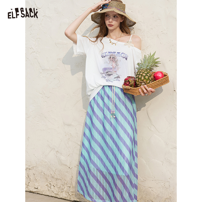Women'S Fashion Graphic Tees - ELFSACK Set Kaos Putih Off Shoulder