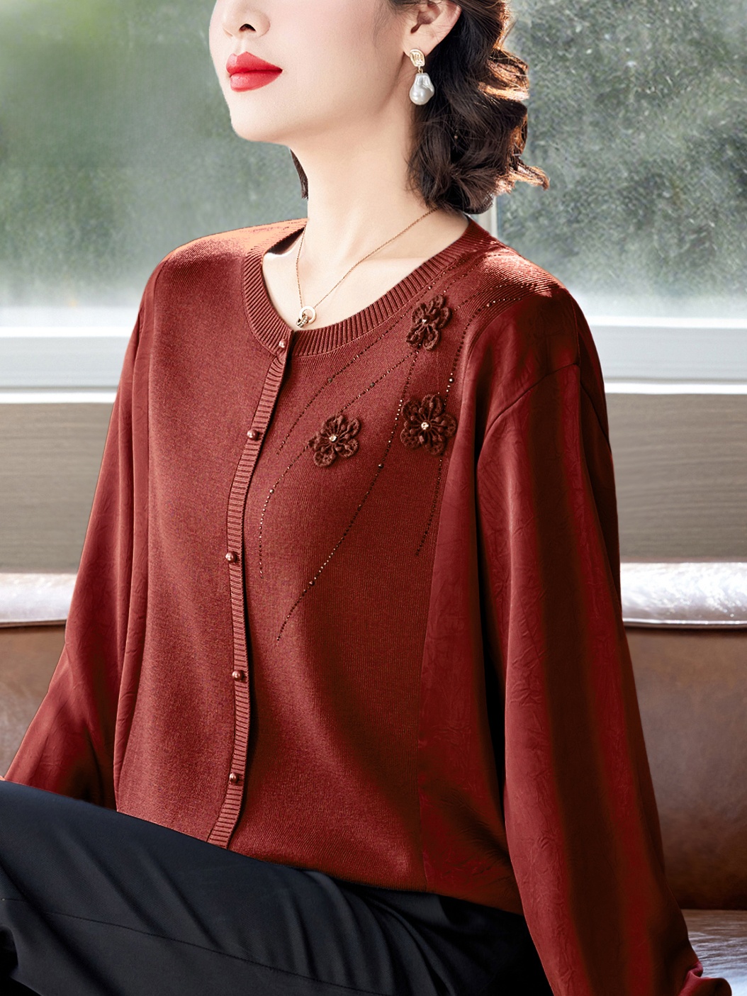 Women Fashion Over 60 - Kardigan Rajut Modis untuk Wanita, Bordir