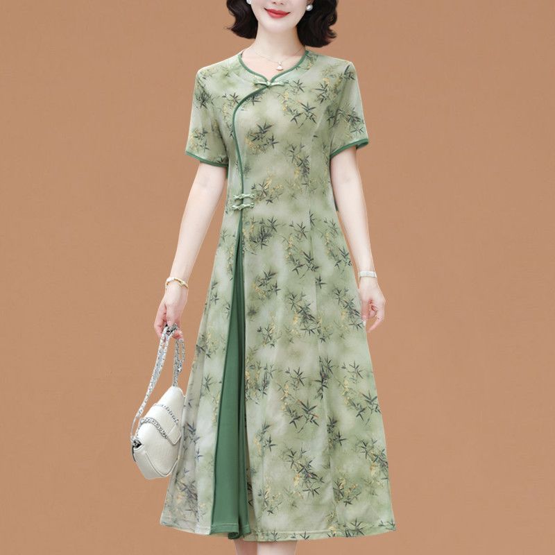 Women Fashion Over 60 - Gaun Elegan Berlengan Pendek untuk Wanita