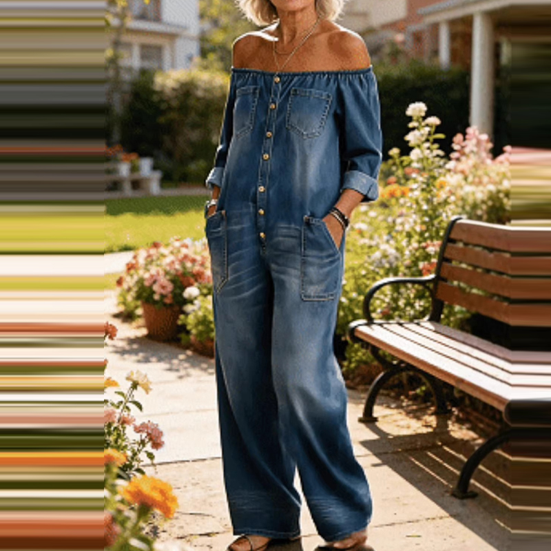 Women'S Fashion Vintage Off Shoulder Long Sleeve Jumpsuit - Playsuit Wanita Lengan Panjang Model Longgar