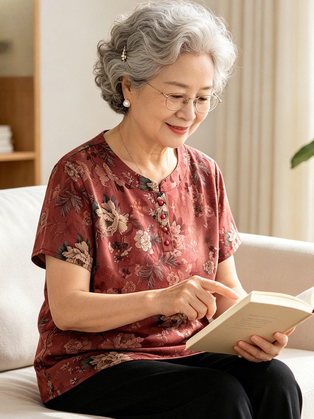 Women Fashion Over 60 - Kaos Lengan Pendek Leher Bulat untuk