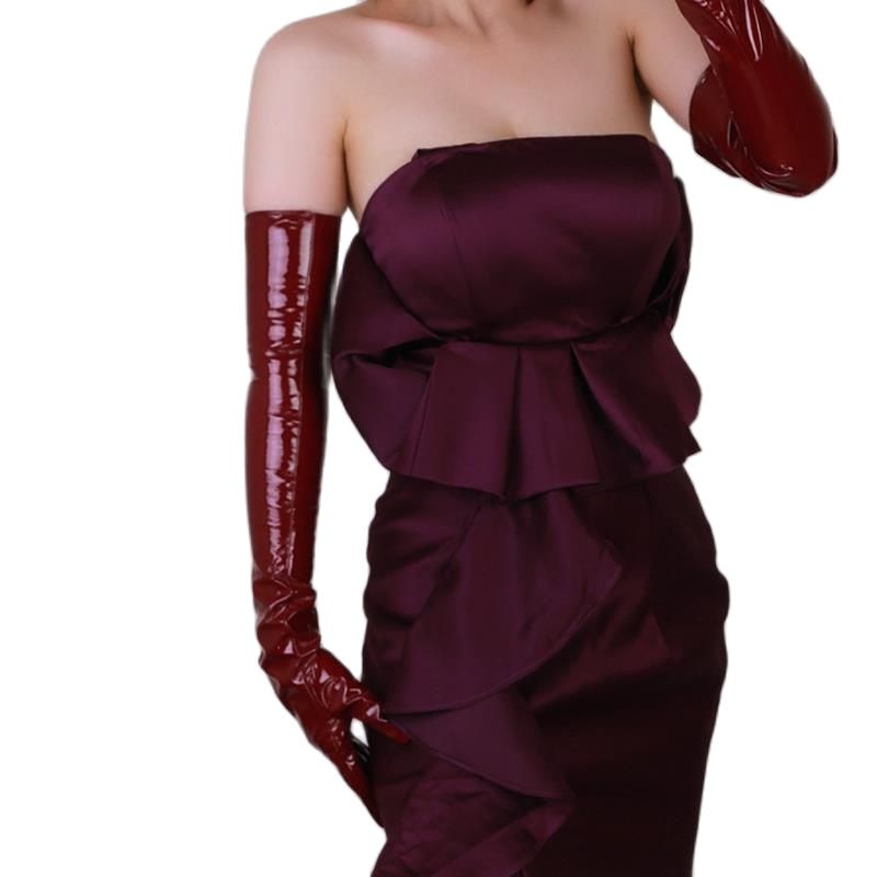 Women Fashion Over 60 - Sarung Tangan Kulit Paten Ekstra Panjang