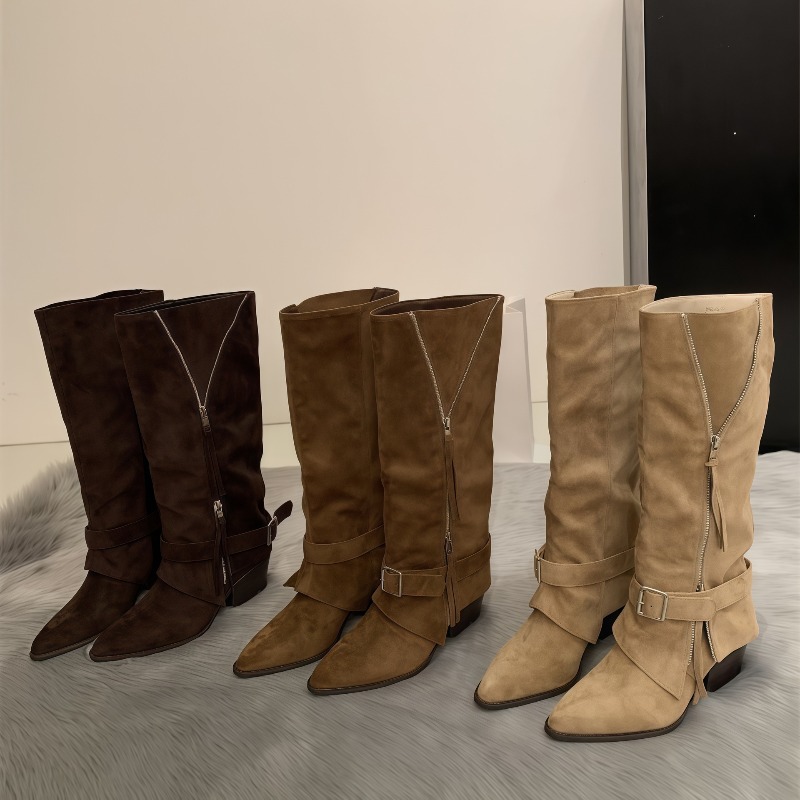 Women Fashion Youtube - Sepatu Bot Wanita Kulit Suede Vintage