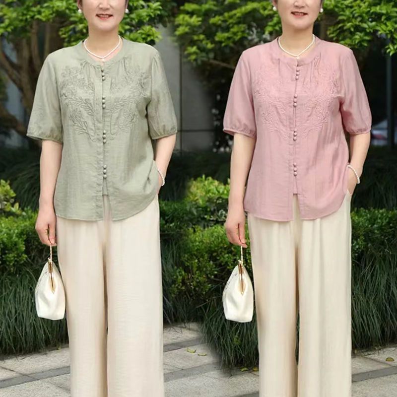 Women Fashion Over 60 - Setelan Ibu Bordir Gaya Cina Terbaru