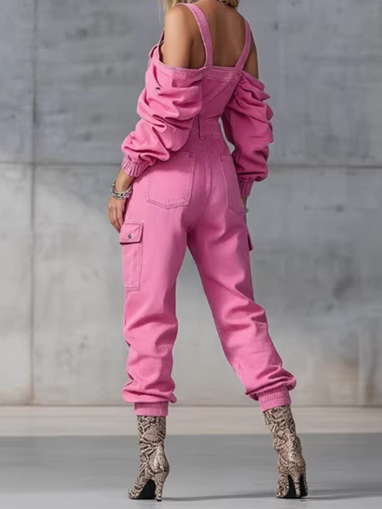 Jumpsuit Denim Vintage Wanita, - Women'S Fashion Vintage Off Shoulder Long Sleeve Jumpsuit ulasan dan harga