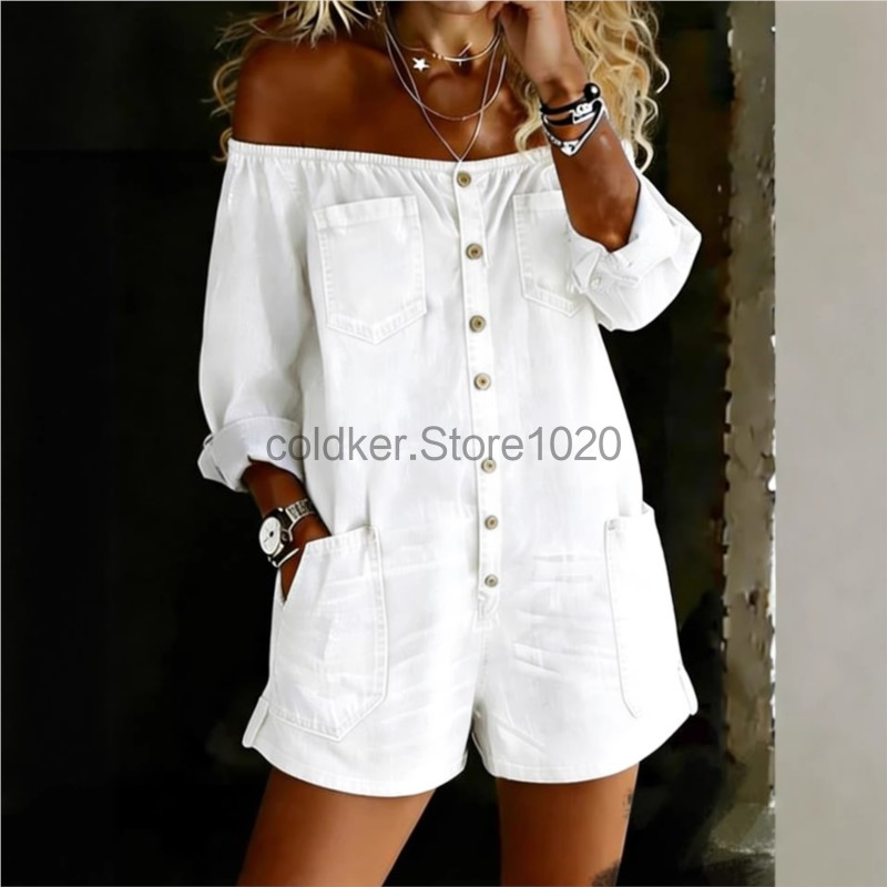 Jumpsuit denim overall wanita  - Women'S Fashion Vintage Off Shoulder Long Sleeve Jumpsuit ulasan dan harga