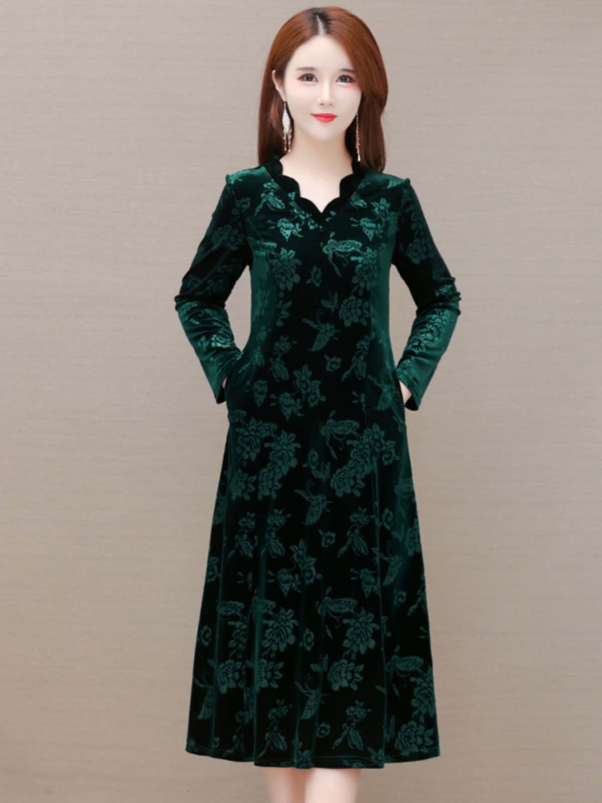 Gaun Beludru Elegan Kerah V Ro - Women Fashion Over 60 ulasan dan harga