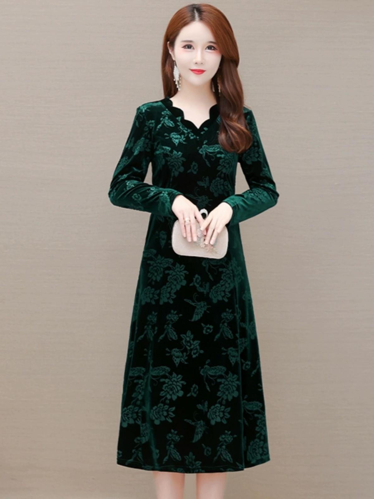 Gaun Beludru Elegan Kerah V Ro - Women Fashion Over 60 ulasan dan harga